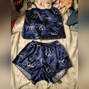 Navy Blue Celestial Satin Pajama Set